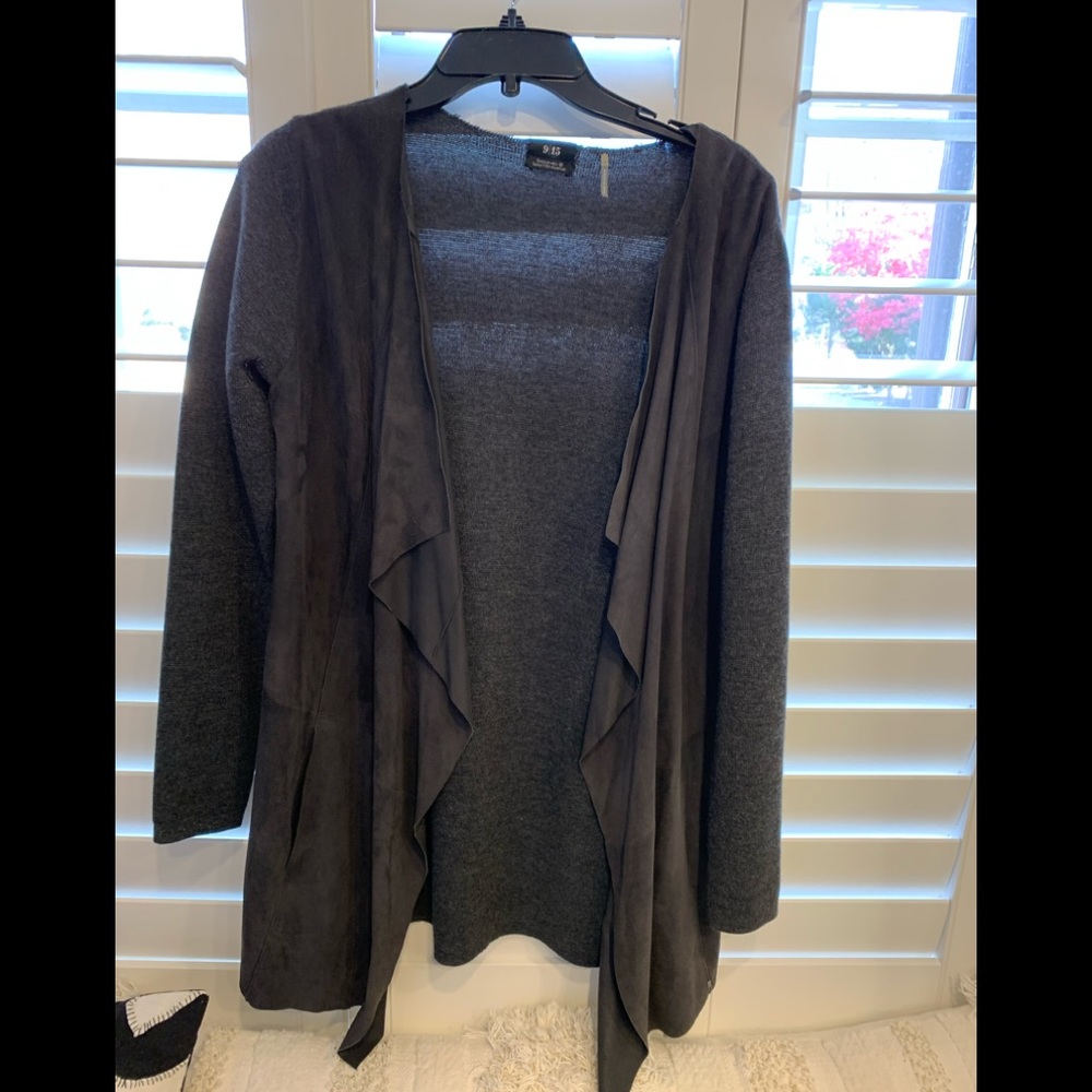 Suede front wool sweater  in smoke gray